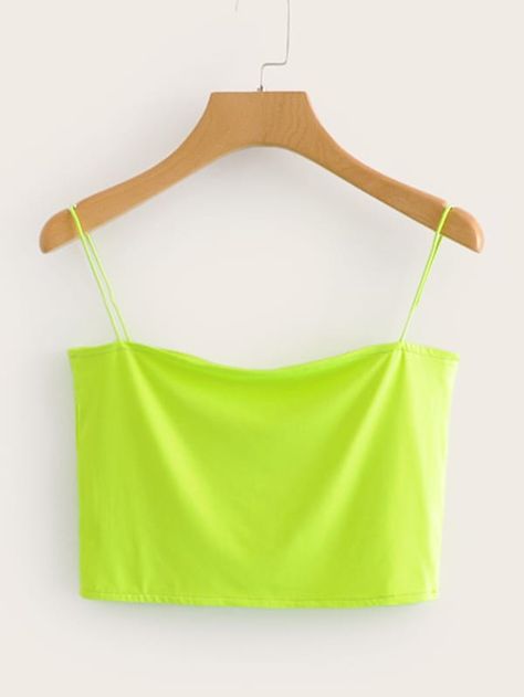 Neon Lime Solid Cami Top | SHEIN Ironic Shirts, Cami Outfit, Casual Skirt Outfits, Tube Tops, Women Tank Tops, Boho Kimono, Shein Style, Tank Top Cami, Ladies Dress Design