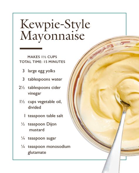 This Japanese brand of mayonnaise is beloved by chefs and home cooks alike for its rich creaminess; deeply savory flavor; and bright, tangy finish. Try our DIY version on sandwiches, in chicken or tuna salad, as the base of a dip, or in any other dish that calls for mayonnaise. Japanese Mayonnaise Recipe, Japanese Mayonnaise, How To Make Mayonnaise, Mayonnaise Recipe, Cooking App, Illustrated Magazine, America's Test Kitchen Recipes, Cooks Illustrated, America's Test Kitchen