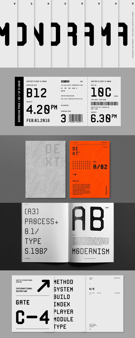 Monorama, an all-caps display font family with a modern and quite technical touch. Technical Graphic Design, Display Font Typography, Modernism Graphic Design, Technical Design, Type Foundry, Display Fonts, Design Visual, Typographic Design, Display Font