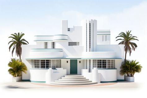 Art deco house style architecture building villa. AI generated Image by rawpixel. | free image by rawpixel.com / ploypalyn Art Deco House Plans, Art Deco Villa, Art Deco House, Palm Tree Plant, Deco House, Frank Lloyd Wright Design, Deco Architecture, Art Deco Home, Architecture Exterior