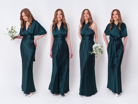 Infinity Dress, Dark Teal Green Silk Dress, Bridesmaid Dress, Silk Dress, Multi Wrap Dress, Convertible Dress, Multiway Dress, Long Dress - Etsy UK Green Silk Dress Bridesmaid, Teal Bridesmaid Dresses Long, Silk Dress Bridesmaid, Bridesmaid Dress Silk, Forest Green Bridesmaid Dresses, Multi Wrap Dress, Green Silk Dress, Teal Bridesmaid Dresses, Dark Teal Green