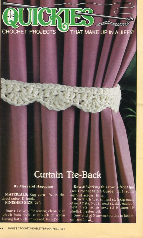 Easy Crochet Tie Back Crochet Curtain Holder, Crochet Curtain Tie Backs, Curtains Holder, Learning Crochet, 3d Crochet, Crochet Tie, Quick Crochet Projects, Crochet Classes, Crochet Stitches Guide