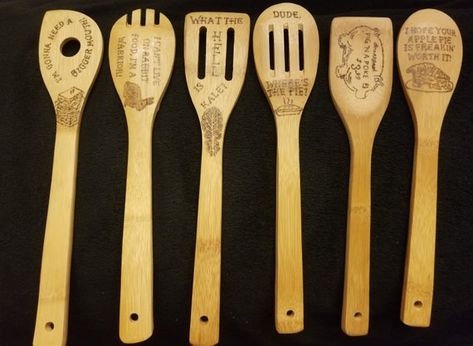 Supernatural Inspired Bamboo Spoons | Etsy Burned Quotes, Bamboo Kitchen Utensils, Bamboo Utensils, Kitchen Cooking Utensils, Best Mothers Day Gifts, Wooden Utensils, Kitchen Gifts, Engraved Wood, Utensil Set