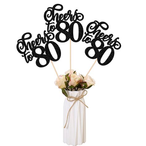 PRICES MAY VARY. Wide Usages ! These table centerpiece sticks are perfect for 80th birthday theme party, cheers to 80 years theme party,80th anniversary theme party table centerpiece floral decorations,they can make the cake or flower more attractive and bring the fun to your party. Upgrade Quality ! Made of 300 gram double-sided glitter card stock and 100% food grade bamboo stick,not easy to deform and fade,smooth edges without burrs.they will be shine in the light, easily enhance the party vibes and draw attention of people. No Assembled Required ! These centerpiece sticks are assembled in advance,so you don't need to DIY it by yourself,which can save you time and effort during the process of party preparation; You can insert them into your cake or table flower and adjust the suitable he Cheers To 80 Years, 80th Birthday Cake, Anniversary Theme, Flower Topper, 80th Birthday Decorations, 80 Birthday Cake, Slab Pie, Party Table Centerpieces, Bamboo Stick