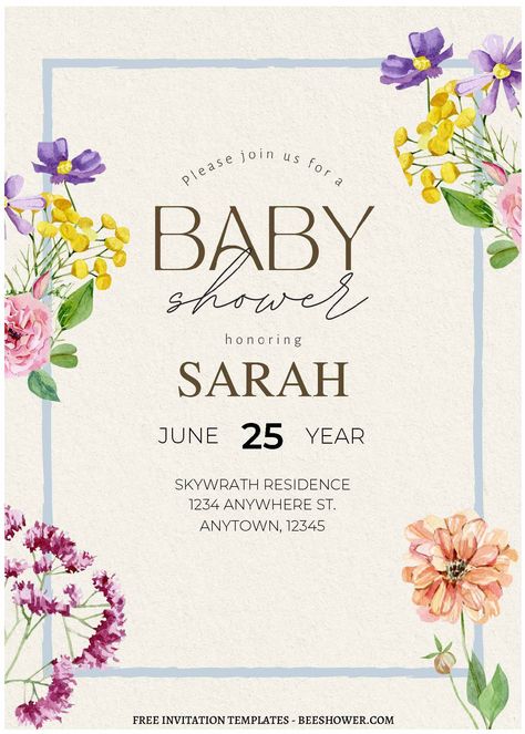 Download (Free Editable PDF) Joyful Spring Watercolor Flowers Baby Shower Invitation Templates Wedding Stationary Design, Green Baby Shower Invitations, People Falling, Prince Baby Shower Invitations, Free Printable Baby Shower Invitations, Deco Wedding Invitations, Art Deco Wedding Invitations, Fall Baby Shower Invites, Birds Singing