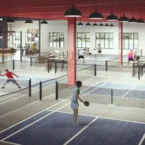 Indoor Pickleball Court Design, Indoor Pickleball Court Home, Indoor Pickleball Facility, Pickleball Restaurant, Indoor Pickleball Court, Indoor Pickleball, Sport Facilities, Pickleball Courts, Middleton Place