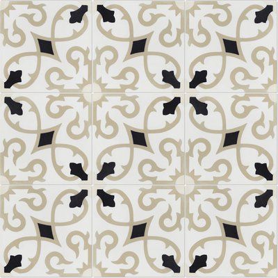 Villa Lagoon Tile Charlotte Primero 8" x 8" Cement Field Tile in Off-White/Black Villa Lagoon Tile, Bath Makeover, Vintage Industrial Design, Cement Wall, Stone Mosaic Tile, Ceramic Subway Tile, Kitchen Backsplashes, Porcelain Mosaic Tile, Tile Projects