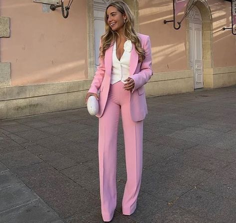 Tuxedo Collar, Tuxedo Women, Zara Blazer, Pink Suit, Loose Trousers, Blazer Set, High Waist Pants, Pink Blazer, Long Sleeve Blazers