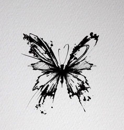 Sketch Butterfly Tattoo, Butterfly Ink Drawing, Wispy Butterfly Tattoo, Black Butterfly Drawing, Abstract Butterfly Tattoo, Dark Butterfly Tattoo, Tattoo Papillon, Ink Butterfly, Rabe Tattoo