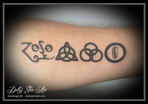 black led zeppelin iv symbols Zoso triquetra Borromean rings Mu kamloops dolly's skin art tattoo Zoso Tattoo, Led Zeppelin Album Cover Tattoo, Tattoo Ideas Led Zeppelin, Led Zeppelin Tattoo Stairway To Heaven, Stairway To Heaven Tattoo Led Zeppelin, Led Zeppelin Tattoo, Led Zeppelin 3 Album Cover, Led Zeppelin Iv, Rock Tattoo