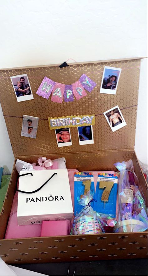 Birthday box for bestie #birthdaygift #birthdaybox #charliegillespie #jeremyshada #owenjoyner #jatp #julieandthephantoms #madisonreyes #pandora #17thbirthday #xolomaridueña #sebastianstan 18th Birthday Box Ideas, Birthday Shoe Box Ideas, Birthday Box For Bestie, Box With Sweets Gift Ideas, 17th Birthday Present Ideas, 17 Birthday Gift Ideas, 16th Birthday Gifts For Best Friend, 17th Birthday Wishes, 18th Birthday Present Ideas