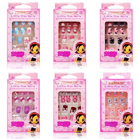 Nails Girls Kids, Kids Fake Nails, Press On Nails Kids, Little Kid Press On Nails, Nail Polish Kit For Kids, Short Fake Nails, Diy Nail Art, Nagel Tips, Kids Create