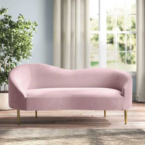 12 Pink Velvet Sofas for a Chic Living Room | 10 Stunning Homes Pink Velvet Loveseat, Pink Love Seat, Pink Loveseat, Curved Loveseat, Blush Living Room, Hollywood Vibes, Pink Velvet Sofa, Pink Couch, Allure Beauty