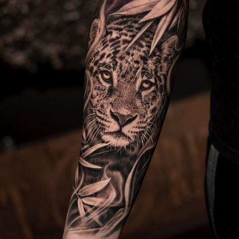 Done using @starbritecolors @electrumstencilproducts @eikondevice #joseecd #josecontrerasart Natur Tattoo Arm, Cheetah Tattoo, Jungle Tattoo, Animal Tattoos For Men, Leopard Tattoo, Jaguar Tattoo, Animal Sleeve Tattoo, Nature Tattoo Sleeve, Black And Grey Tattoo