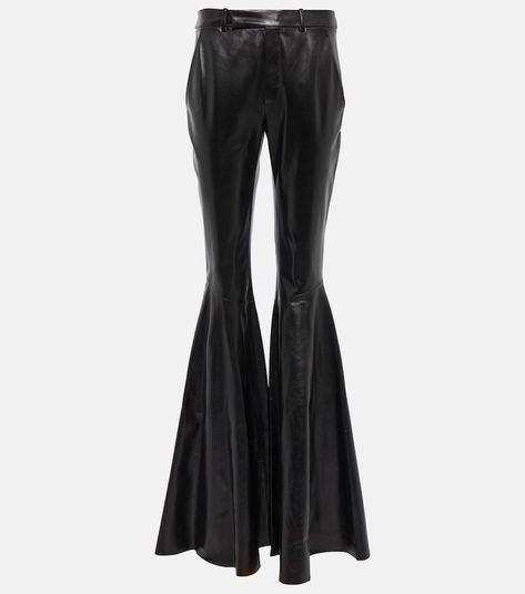 Flared Leather Pants, Flare Leather Pants, Closet Organizer, Ribbed Knit Top, Silk Material, Slim Legs, Flare Pants, Black Pants, Knit Top