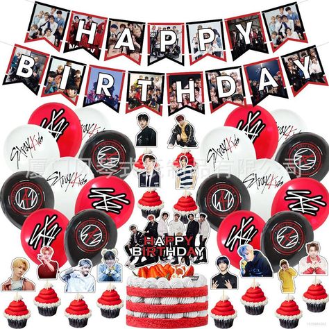 Stray Kids Themed Birthday Party, Stray Kids Party Ideas, Skz Birthday Party Ideas, Stray Kids Birthday Party Ideas, Kpop Birthday Party Ideas, Stray Kids Birthday, Kids Tumblr, Kids Banner, Balloons Cake