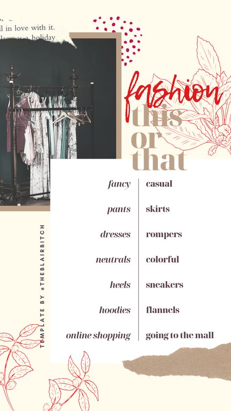 This or That: Fashion Edition Instagram Story Template Fashion Polls Instagram Ideas, This Or That Questions Instagram Fashion, This Or That Boutique Questions, Fashion Questions To Ask On Instagram, Fashion Instagram Story Ideas, Instagram Story Ideas For Boutiques, Fashion This Or That, This Or That Questions Fashion, Instagram Story Polls Ideas Fashion