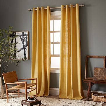 Let your curtains stand out with a bright block colour. Colorful Curtains Living Room, Yellow Curtains Living Room, Desert Marigold, Curtains For Grey Walls, Yellow Drapes, Yellow Curtains, Gray Walls, Gold Curtains, Yellow Bedroom