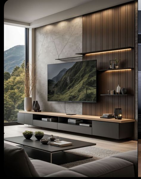 Mounted Tv Ideas Living Rooms, Tv Room Decor, Modern Tv Room, Latest Living Room Designs, Tv Room Design, Living Room Tv Unit, Living Room Design Inspiration, Tv Wall Unit, Tv Wall Design