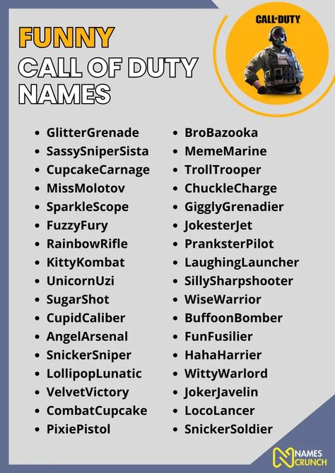 550+ Funny Call of Duty Names - Names Crunch Call Of Duty Name Ideas, Call Of Duty Username Ideas, Pubg Id Name Ideas, Gaming Names Ideas, Funny Call Of Duty, Email Name Ideas, Zombie Names, Funny Usernames, Gamer Names