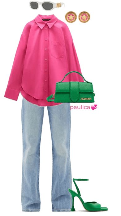 Blush Pink Outfits Ideas Color Combos, Pink Shirt And Jeans Outfit, Hot Pink Shirt Outfit, Blouse Outfit Ideas, Silk Blouse Outfit, Pink Shirt Outfit, Friday Outfit For Work, Color Combos Outfit, Mom Jeans Outfit