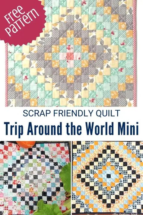 Trip Around the World Mini Quilt - Sewing With Scraps Around The World Quilt Pattern, Sewing With Scraps, Trip Around The World Quilt, Around The World Quilt, Postage Stamp Quilt, Kaffe Fassett Quilts, Museum Gift Shop, Scrappy Quilts, House Gifts