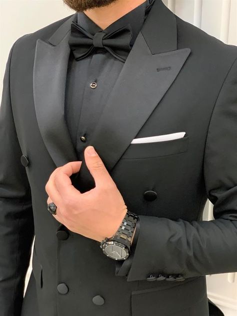 Mens Black Suit Wedding, Wedding Tuxedo For Men Black, Black Tux With Black Shirt, Black Tuxedo For Men Classy, Mens Tuxedo Styles, All Black Tux Wedding, All Black Tuxedo For Men, Black Tuxedo For Men, Wedding Tuxedo For Men