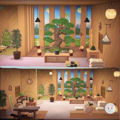 Shino Acnh Happy Home Paradise, Animal Crossing Hot Spring, Zen House Interior, Acnh Interior, Japanese Tea Room, Acnh Hhp, Japanese Island, Ac Ideas, Acnh Inspiration