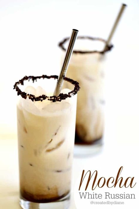 mocha white russian @createdbydiane Mocha Cocktail, Russian Cocktails, Coffee Liquor, Raspberry Cocktail, Holiday Brunch, White Russian, Chocolate Sprinkles, Chocolate Syrup, Russian Recipes