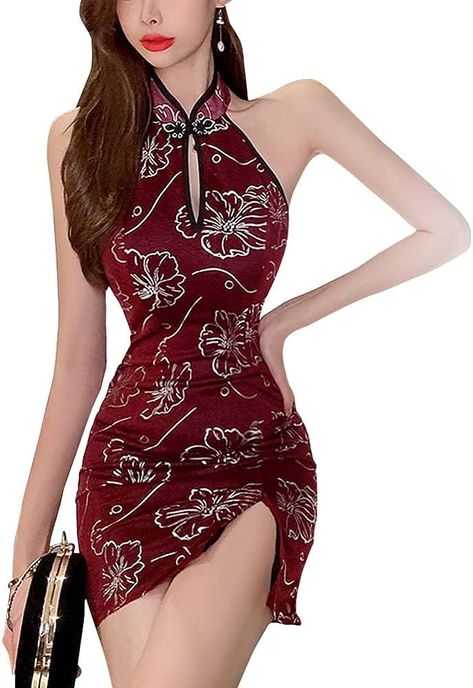 Women Sexy Cheongsam Dress Satin Chinese Qipao Traditional Style Split Short Dress Lady Tight Floral Wedding Dress Uniform Chinese Qipao, Floral Wedding Dress, Qipao Dress, Pink Friday, Cheongsam Dress, Dress Satin, Chinese Dress, Cheongsam, Asian Fashion