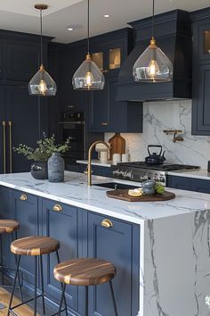 Blue Kitchen Designs, Kitchen Triangle, Kitchen 2024, Kitchen Remodel Design, Kitchen Island With Seating, Home Decor Quotes, Island With Seating, Yellow Kitchen, Blue Kitchen