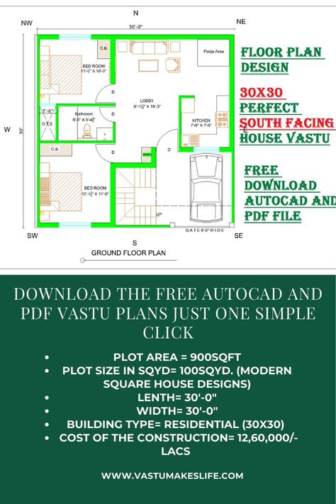 There are other aspects such as Kitchen, Bathroom, Stairs locations that also matter a lot.  Which we have discussed below that how to maintain before finalizing the South Facing Vastu houses. South Facing House Plan, House Vastu, South Facing House, Vastu House, 2bhk House Plan, House Elements, Indian House Plans, Home Lighting Design, House Floor Design