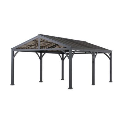 Protect your vehicles from the elements with the Sunjoy Newville Carport with Steel Top. Made with durable, rust-resistant steel, this carport is easy to assemble and requires very little maintenance. Keep your boats, cars, and trailers safe from the sun, rain, and snow with this sturdy and well designed carport. Carport measures 20 ft. x 14 ft. Weather-resistant, transparent brown steel roof keeps your vehicle safe from the elements Black powder-coated steel frame is strong and sturdy Use this Metal Carport Kits, Polycarbonate Roof, Carport Kits, Steel Gazebo, Steel Carports, Boat Trailers, Carport Garage, Metal Carports, Car Canopy