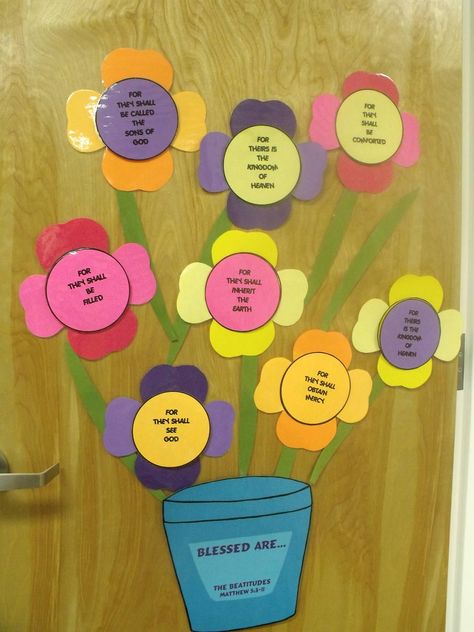 Bible Fun For Kids: Bible Teacher's Workshop Beatitudes Craft, Beatitudes For Kids, Sunday School Projects, The Beatitudes, Interactive Bulletin Board, Children's Church Crafts, Bible Story Crafts, Sunday School Kids, Catholic Crafts