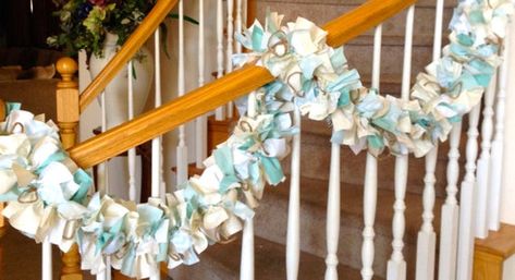 This garland measures over 7 feet long.  This Garland is a combination of shades of Cream,White and Sea Foam Green. I have added a little jute to this one pictured. I can always make it with out the jute if you like. Just let me know when you order.  For the base if the garland I have used wire so Beach Garland, Housewarming Party Decorations, Garland Fabric, Fall Party Decorations, Valentine Garland, Circle Garland, Balloon Garland Diy, Rag Garland, Party Girlande