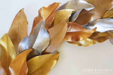 Metallic Painted Leaf Magnolia Wreath Leaf Wreaths, Painted Magnolia, Fusion Studio, Magnolia Leaf Wreath, Magnolia Leaf, Unique Holiday Decor, Magnolia Wreath, Magnolia Leaves, Fusion Mineral Paint