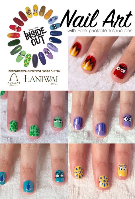 Nail Design Disney, Inside Out 2 Nails, Inside Out Nails, Movie Nail Art, Art With Paint, Inside Out Movie, Disney Nail, Paint Nail, Disney Inside Out