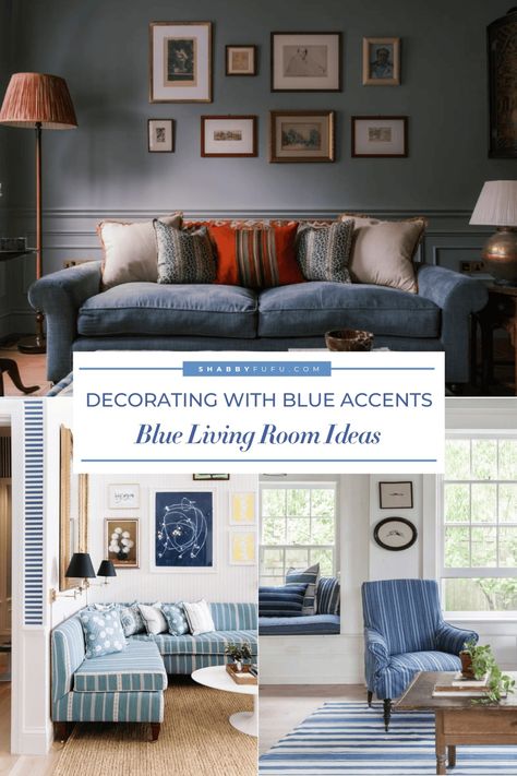 Fabulous Blue Living Room Ideas: Decorating with Calm Blue Accents Powder Blue Sofa, Blue Living Room Ideas, Blue Console Table, Pretty Living Room, Patterned Armchair, Dining Room Wallpaper, Built In Bookcase, Blue Chair, Blue Living Room