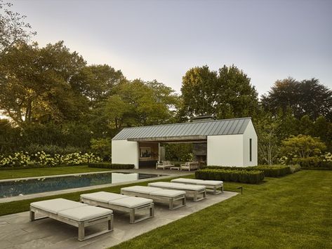 Pool Pavilion Design, Hamptons Pool House, Hampton Pool, Hamptons Pool, Barn Pool House, Country Pool, Barn Pool, Pool House Cabana, Pool House Design