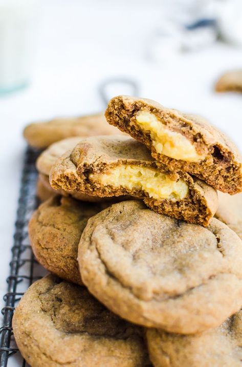 Eggnog Stuffed Gingerbread Cookies #bakingmadeeasier @walmart @countrycrock [ad] Eggnog Gingerbread Cookies, Gingerbread Stuffed Cookies, Stuffed Gingerbread Cookies, Stuffed Cookie Recipes, Andes Mint Cookies, Creamy Eggnog, Eggnog Cookies, Tasty Cookies, Country Crock