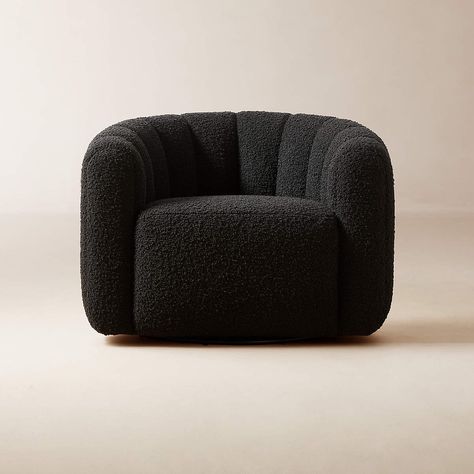 Fitz Channeled Black Boucle Swivel Chair + Reviews | CB2 Saddle Leather Chair, Boucle Swivel Chair, Velvet Swivel Chair, Black Accent Chair, Modern Swivel Chair, Velvet Lounge Chair, Accent Chair Set, Swivel Accent Chair, Modern Accent Chair