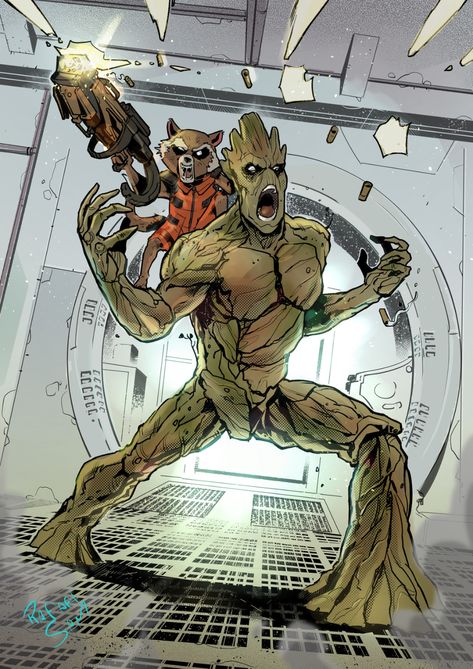 Raccoon Comic, Groot Marvel Comics, Yondu Marvel, Groot Comics, Galaxy Comics, Rocket Art, Groot Rocket, Comic Wallpaper, Groot Guardians