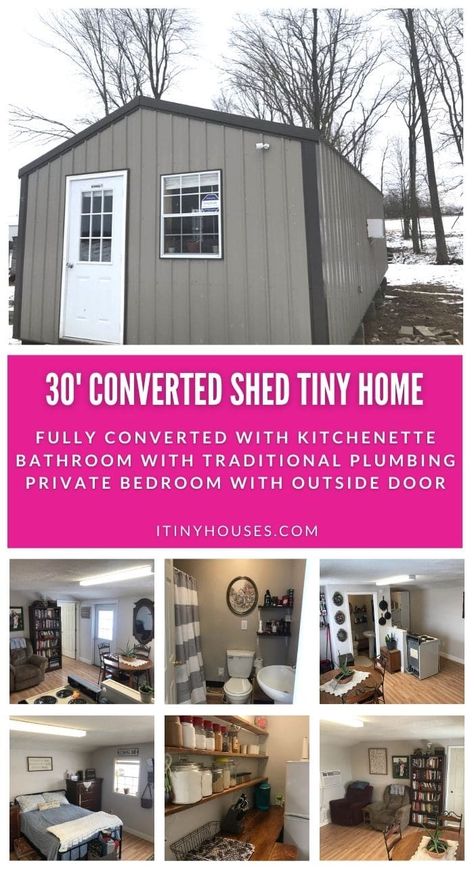 16x30 Shed House Interior, Converting A Shed To Living Space, Converting Shed To Living Space, Tiny Bunk House, Shed Converted To Guest House, Shed To Tiny House Interior, Tiny Home Sheds, Shed House Interior Ideas, Shed To Home Conversion