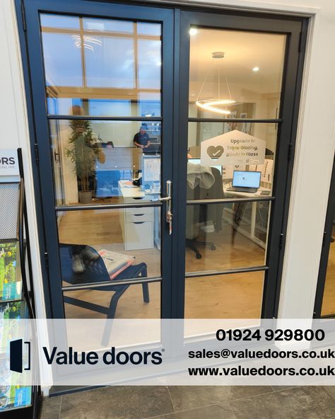 Crittall-Style Aluminium French Doors Doors With Side Windows, Grey French Doors, French Doors With Side Windows, French Doors Black, French Doors To Deck, French Doors Office, French Doors Living Room, French Doors Patio Exterior, French Doors Inside