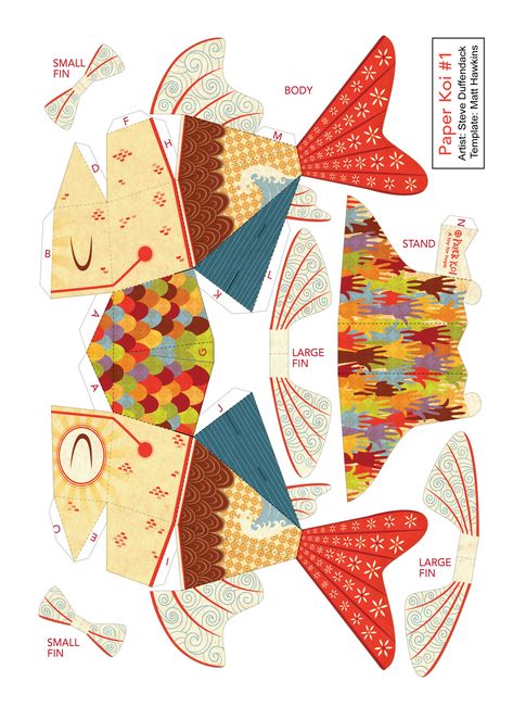 Fish Paper Craft, Printable Paper Toys Templates, Paper Fish, Cardboard Sculpture, Carpe Koi, Sea Crafts, Fish Crafts, Paper Animals, Origami Crafts Diy