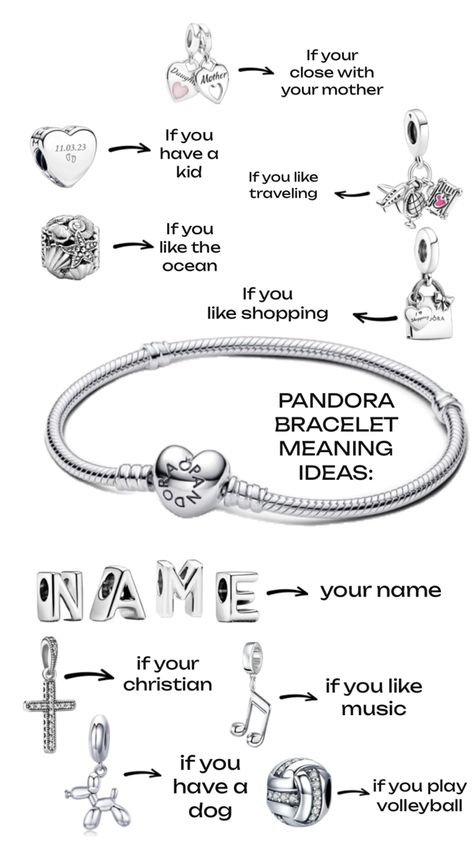 Bracelet Meaning, Pandora Bracelet Charms Ideas, Bracelets With Meaning, Bracelet Charms, Pandora Bracelet Charms, Bracelet Ideas, Pandora Bracelet, Pretty Jewellery, Cute Jewelry