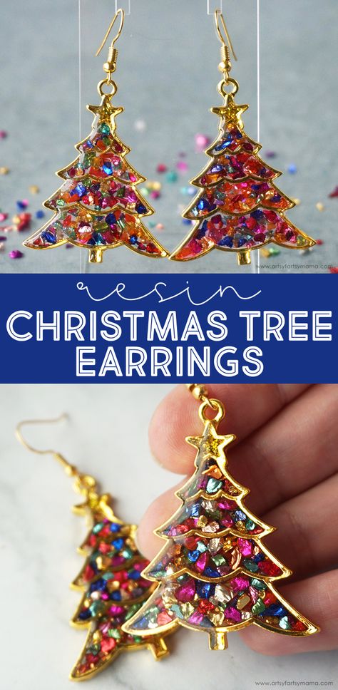 Diy Christmas Earrings, Resin Christmas Tree, Christmas Resin, Resin Christmas, Christmas Tree Charm, Diy Jewelry Inspiration, Tree Earrings, Resin Ideas, Christmas Tree Earrings