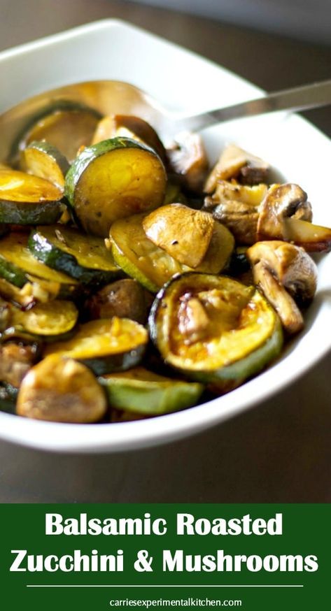 Zucchini, mushrooms and garlic roasted with balsamic vinegar and extra virgin olive oil until golden brown makes a tasty side dish. #vegetables Zucchini And Mushroom Recipes Healthy, Zucchini Balsamic Vinegar, Oven Roasted Zucchini And Mushrooms, Sauteed Mushrooms With Balsamic Vinegar, Grilled Zucchini Mushrooms And Onions, Healthy Cheese, Roast Zucchini, Side Dish, Zucchini Recipes