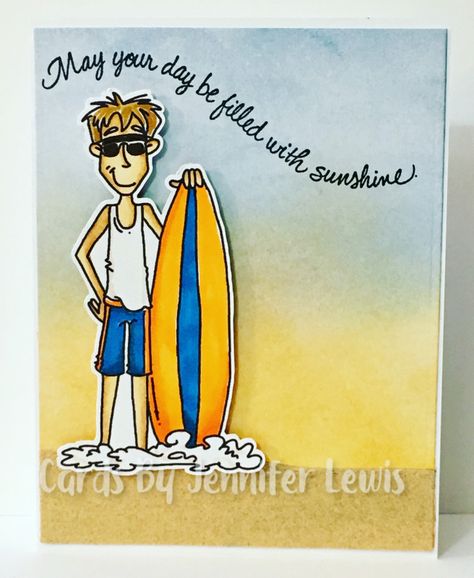 Splitcoaststampers MIX316 A Salty Happy Birthday Happy Birthday Beach Theme, Happy Birthday Surfer, Beach Birthday Cards Diy, Happy Birthday Surfer Dude, Happy Birthday Wishes Beach Theme, Surfing Cards Handmade, Surfer Dude, Birthday Wishes Funny, Funny Doodles