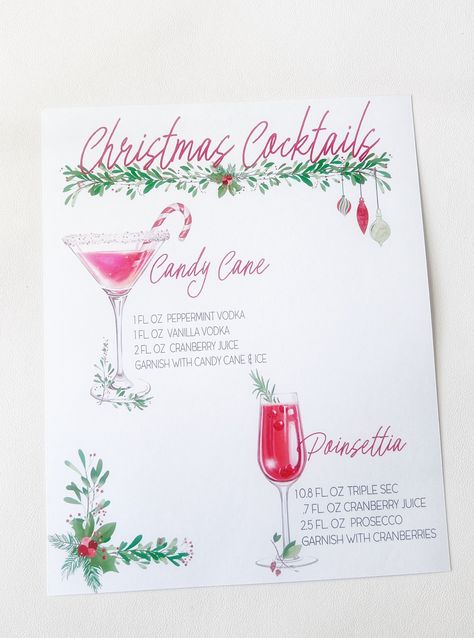 Printable Holiday Signature Drink Menu This elegant Signature Drink Sign is the perfect addition to your Christmas party! Easily customize your favorite cocktails or use one of the pre-made Christmas cocktails to create the perfect setting - no editing skills or extra time required! We do all the work for you. if you would like us to print and ship this click here How to order: 1-﻿Pick your drinks from the images 2- In the personalization box list *the drink number. *If you choose a Christmas dr Holiday Drink Menu Design, Signature Drink Menu, Peppermint Vodka, Elegant Signature, Signature Drink Sign, Christmas Cocktail Party, Christmas Drink, Holiday Drink, Cocktails Sign